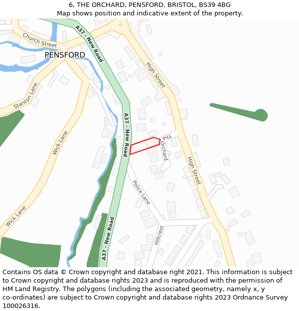 6, THE ORCHARD, PENSFORD, BRISTOL, BS39 4BG: Location map and indicative extent of plot