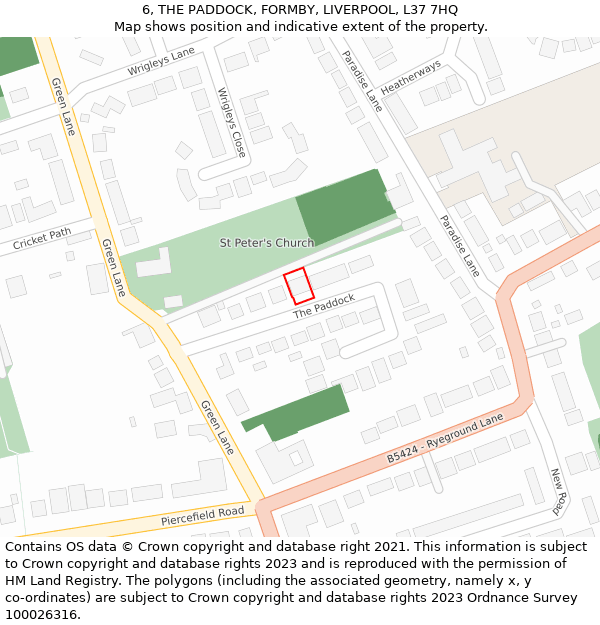 6, THE PADDOCK, FORMBY, LIVERPOOL, L37 7HQ: Location map and indicative extent of plot