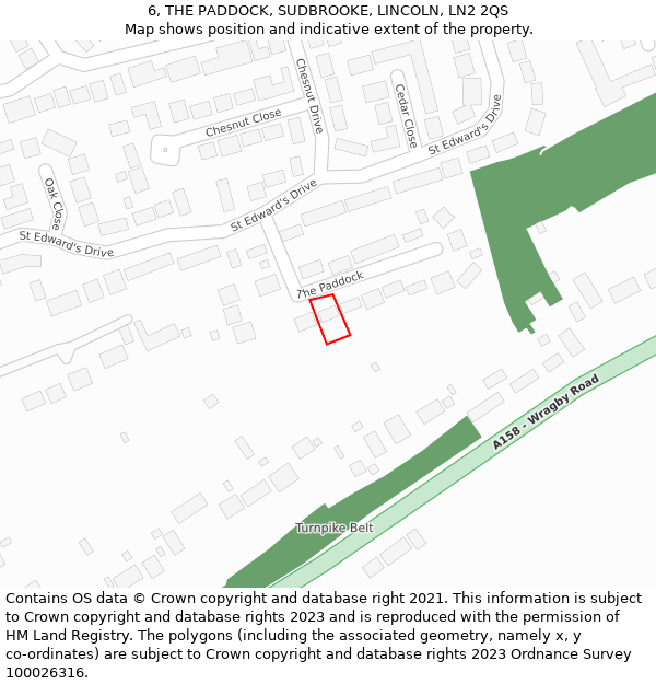6, THE PADDOCK, SUDBROOKE, LINCOLN, LN2 2QS: Location map and indicative extent of plot