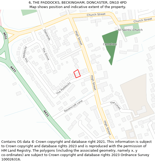 6, THE PADDOCKS, BECKINGHAM, DONCASTER, DN10 4PD: Location map and indicative extent of plot