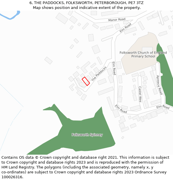 6, THE PADDOCKS, FOLKSWORTH, PETERBOROUGH, PE7 3TZ: Location map and indicative extent of plot