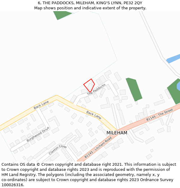 6, THE PADDOCKS, MILEHAM, KING'S LYNN, PE32 2QY: Location map and indicative extent of plot