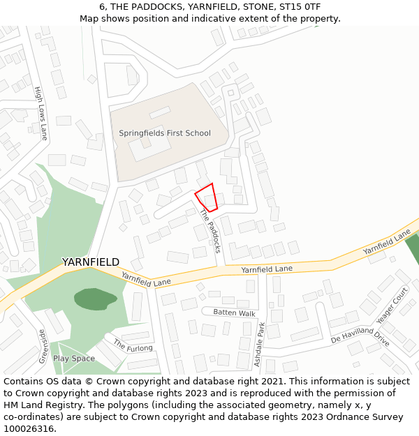 6, THE PADDOCKS, YARNFIELD, STONE, ST15 0TF: Location map and indicative extent of plot