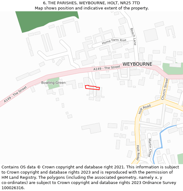 6, THE PARISHES, WEYBOURNE, HOLT, NR25 7TD: Location map and indicative extent of plot