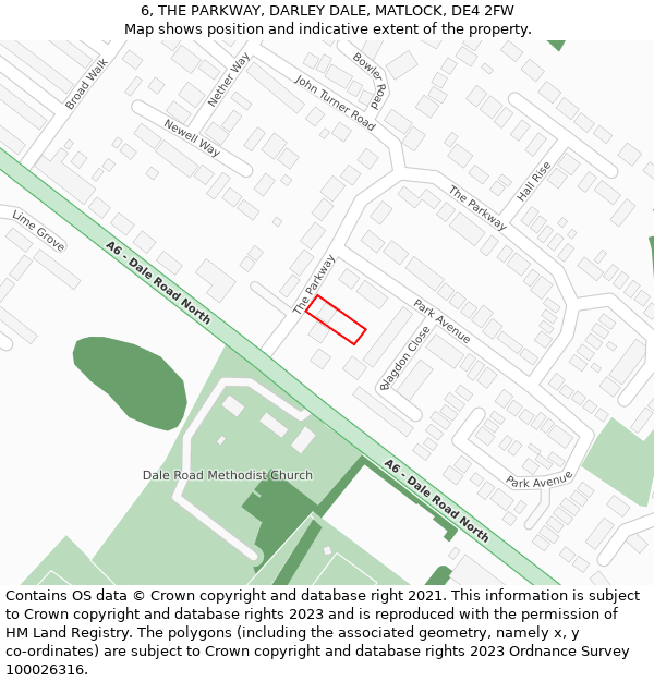 6, THE PARKWAY, DARLEY DALE, MATLOCK, DE4 2FW: Location map and indicative extent of plot