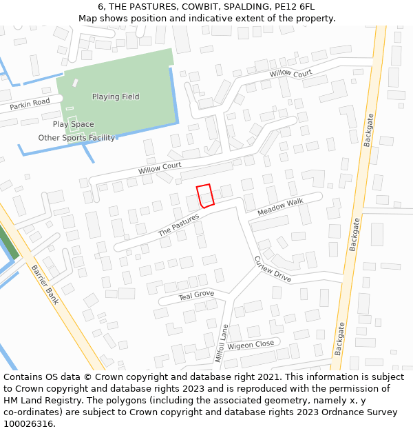 6, THE PASTURES, COWBIT, SPALDING, PE12 6FL: Location map and indicative extent of plot