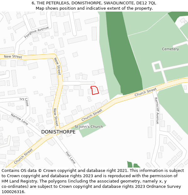 6, THE PETERLEAS, DONISTHORPE, SWADLINCOTE, DE12 7QL: Location map and indicative extent of plot