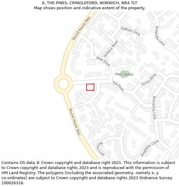 6, THE PINES, CRINGLEFORD, NORWICH, NR4 7LT: Location map and indicative extent of plot