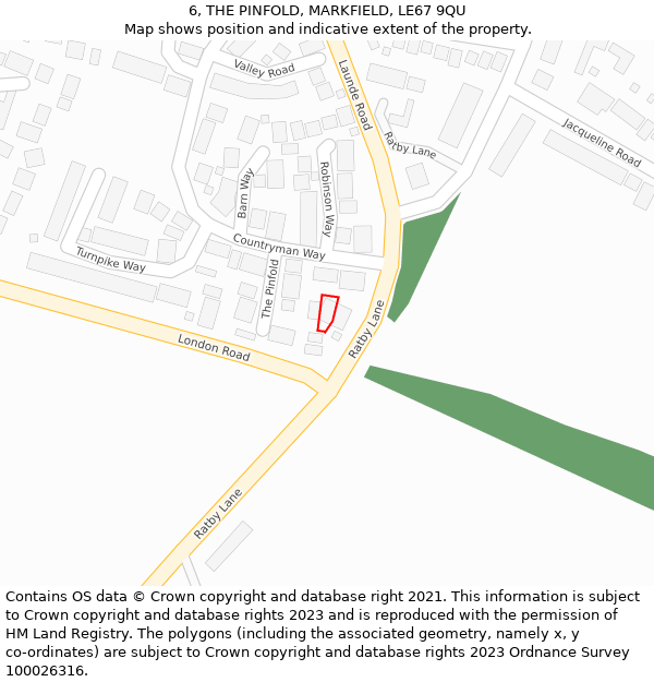 6, THE PINFOLD, MARKFIELD, LE67 9QU: Location map and indicative extent of plot