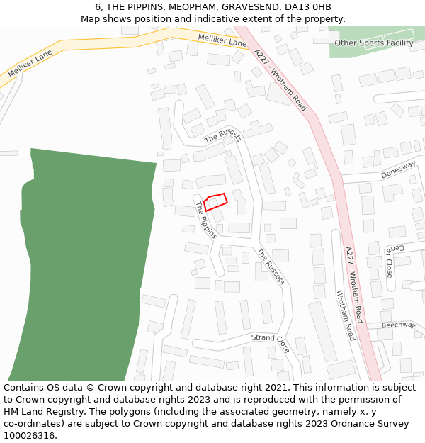 6, THE PIPPINS, MEOPHAM, GRAVESEND, DA13 0HB: Location map and indicative extent of plot