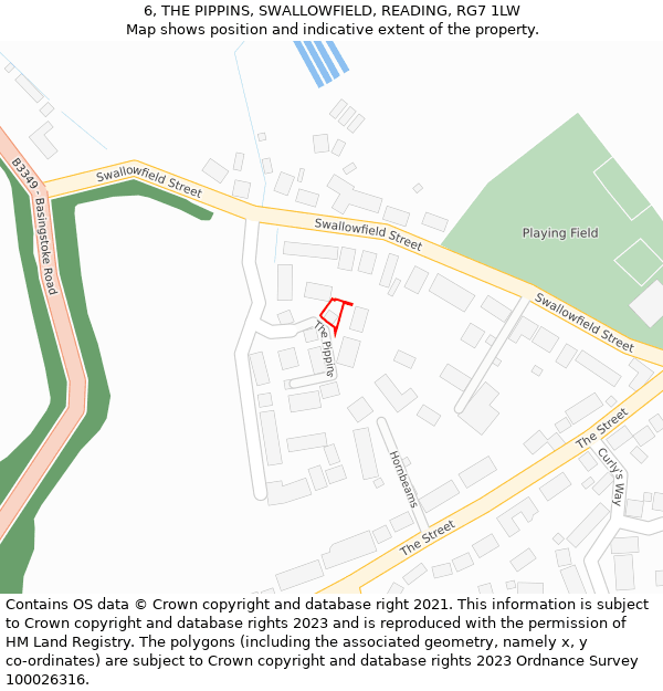 6, THE PIPPINS, SWALLOWFIELD, READING, RG7 1LW: Location map and indicative extent of plot