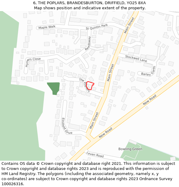 6, THE POPLARS, BRANDESBURTON, DRIFFIELD, YO25 8XA: Location map and indicative extent of plot