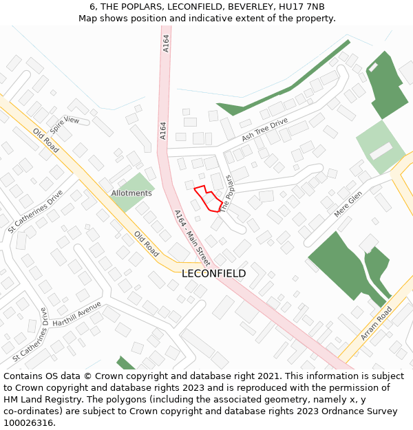 6, THE POPLARS, LECONFIELD, BEVERLEY, HU17 7NB: Location map and indicative extent of plot
