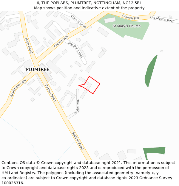 6, THE POPLARS, PLUMTREE, NOTTINGHAM, NG12 5RH: Location map and indicative extent of plot