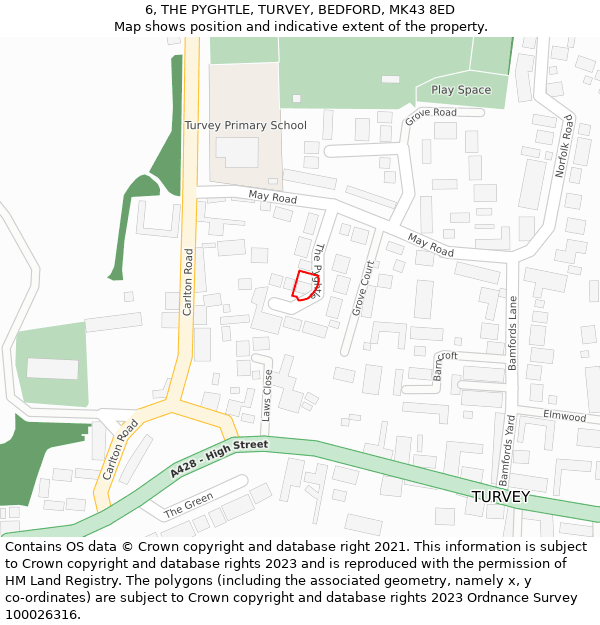 6, THE PYGHTLE, TURVEY, BEDFORD, MK43 8ED: Location map and indicative extent of plot