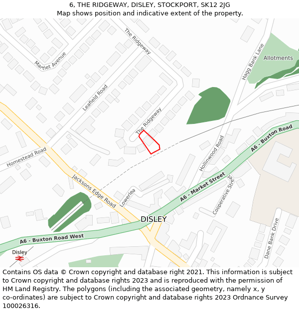 6, THE RIDGEWAY, DISLEY, STOCKPORT, SK12 2JG: Location map and indicative extent of plot