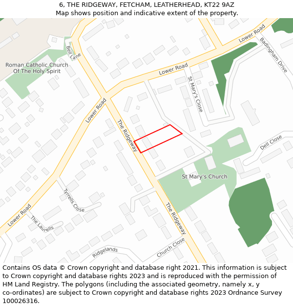 6, THE RIDGEWAY, FETCHAM, LEATHERHEAD, KT22 9AZ: Location map and indicative extent of plot