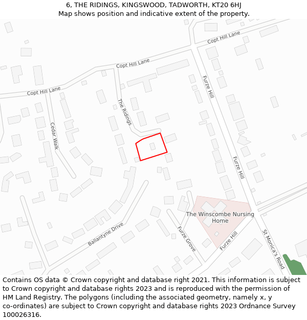 6, THE RIDINGS, KINGSWOOD, TADWORTH, KT20 6HJ: Location map and indicative extent of plot