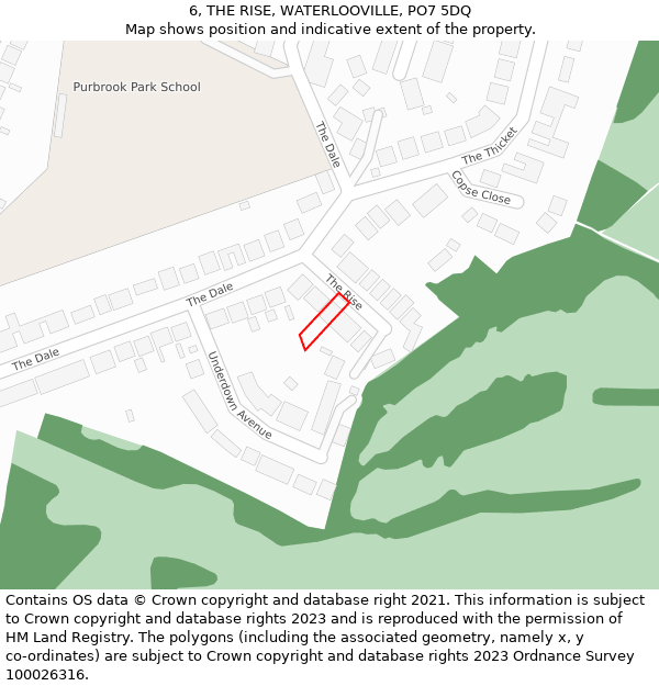 6, THE RISE, WATERLOOVILLE, PO7 5DQ: Location map and indicative extent of plot