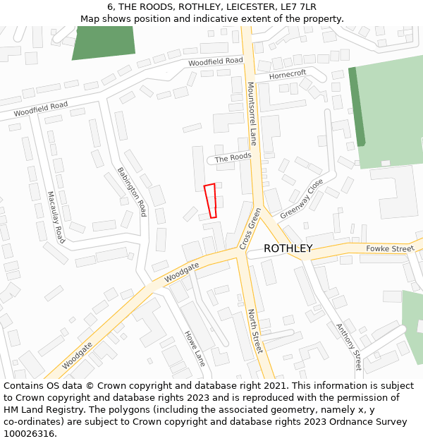 6, THE ROODS, ROTHLEY, LEICESTER, LE7 7LR: Location map and indicative extent of plot