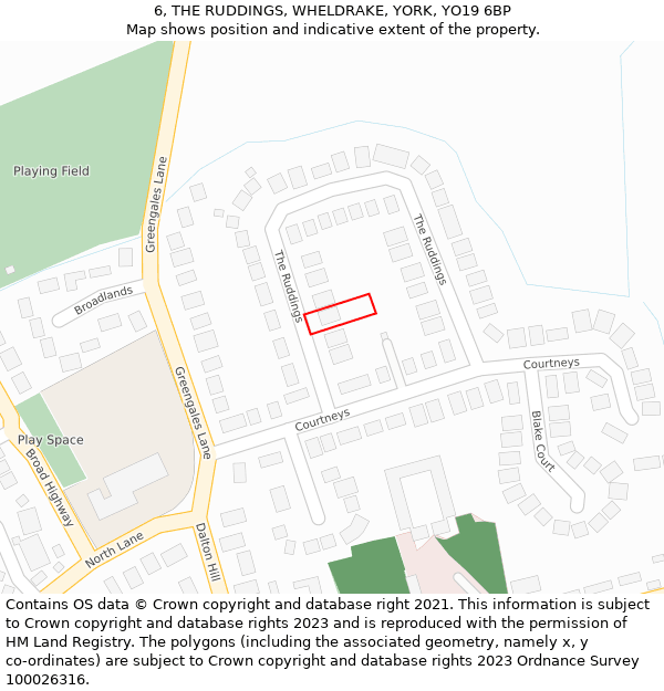 6, THE RUDDINGS, WHELDRAKE, YORK, YO19 6BP: Location map and indicative extent of plot