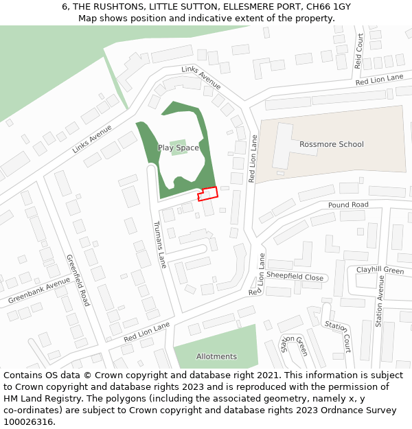 6, THE RUSHTONS, LITTLE SUTTON, ELLESMERE PORT, CH66 1GY: Location map and indicative extent of plot