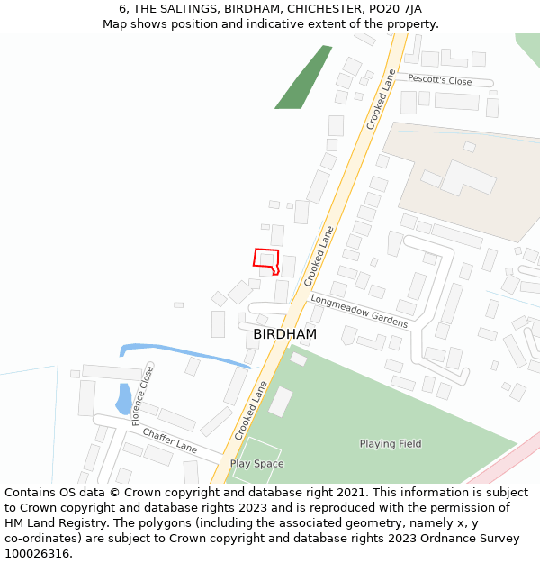 6, THE SALTINGS, BIRDHAM, CHICHESTER, PO20 7JA: Location map and indicative extent of plot