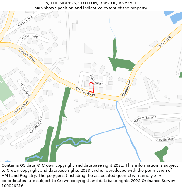 6, THE SIDINGS, CLUTTON, BRISTOL, BS39 5EF: Location map and indicative extent of plot