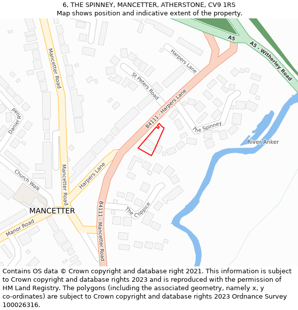 6, THE SPINNEY, MANCETTER, ATHERSTONE, CV9 1RS: Location map and indicative extent of plot