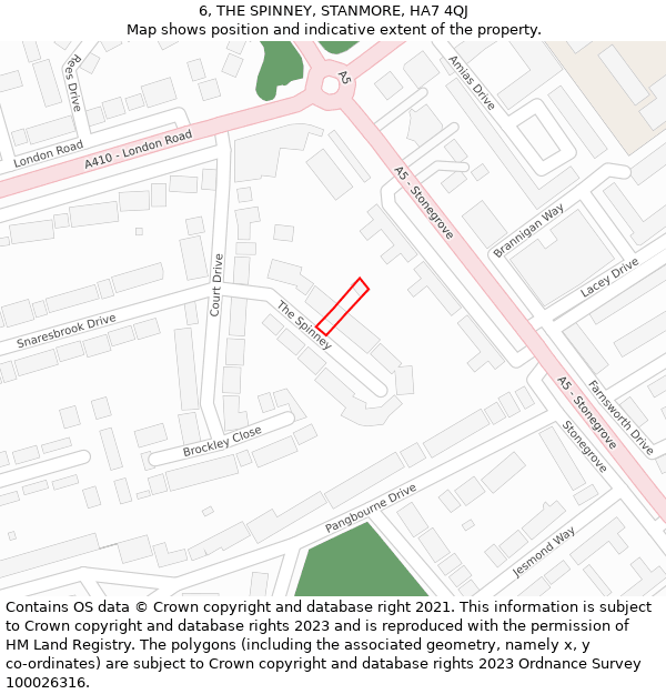 6, THE SPINNEY, STANMORE, HA7 4QJ: Location map and indicative extent of plot