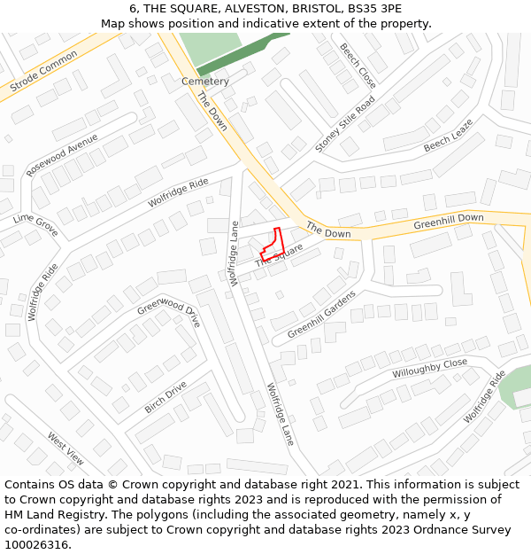 6, THE SQUARE, ALVESTON, BRISTOL, BS35 3PE: Location map and indicative extent of plot
