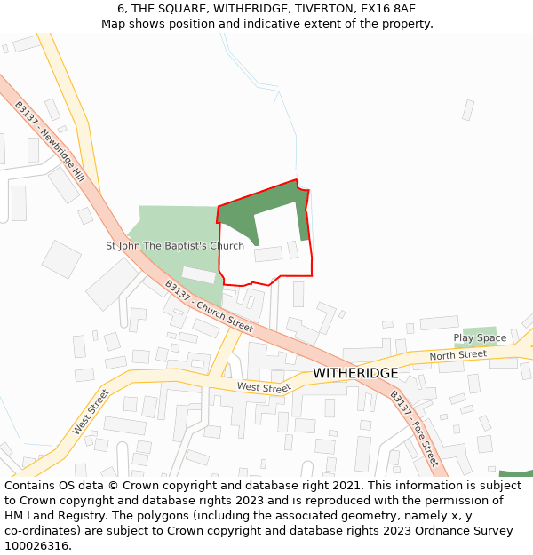 6, THE SQUARE, WITHERIDGE, TIVERTON, EX16 8AE: Location map and indicative extent of plot