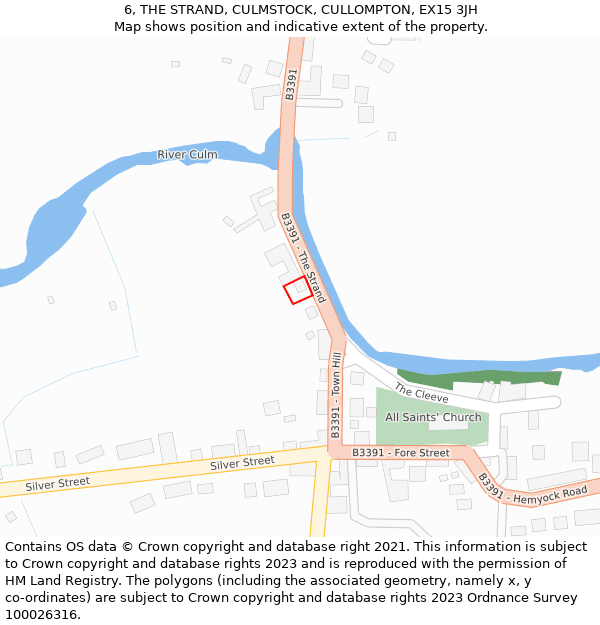 6, THE STRAND, CULMSTOCK, CULLOMPTON, EX15 3JH: Location map and indicative extent of plot