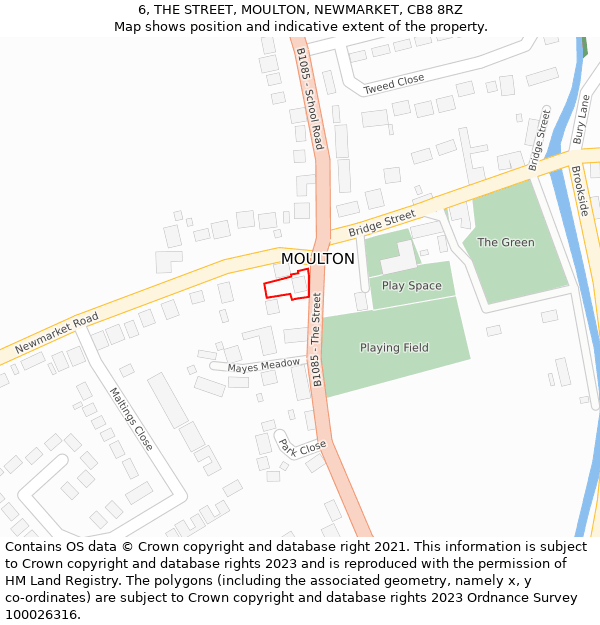 6, THE STREET, MOULTON, NEWMARKET, CB8 8RZ: Location map and indicative extent of plot