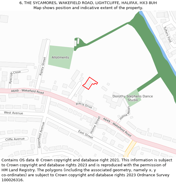 6, THE SYCAMORES, WAKEFIELD ROAD, LIGHTCLIFFE, HALIFAX, HX3 8UH: Location map and indicative extent of plot