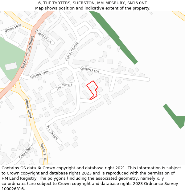 6, THE TARTERS, SHERSTON, MALMESBURY, SN16 0NT: Location map and indicative extent of plot