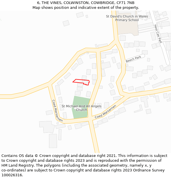 6, THE VINES, COLWINSTON, COWBRIDGE, CF71 7NB: Location map and indicative extent of plot