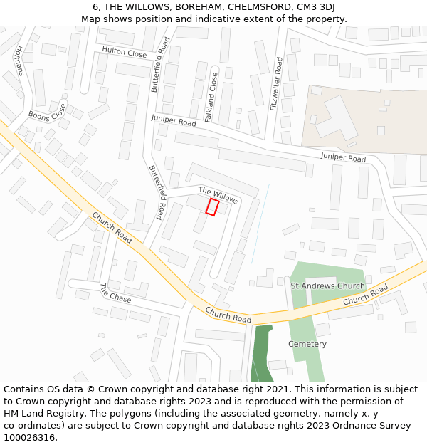 6, THE WILLOWS, BOREHAM, CHELMSFORD, CM3 3DJ: Location map and indicative extent of plot