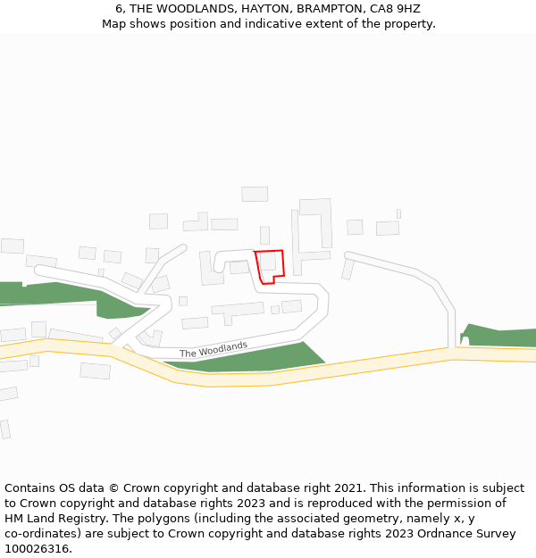 6, THE WOODLANDS, HAYTON, BRAMPTON, CA8 9HZ: Location map and indicative extent of plot