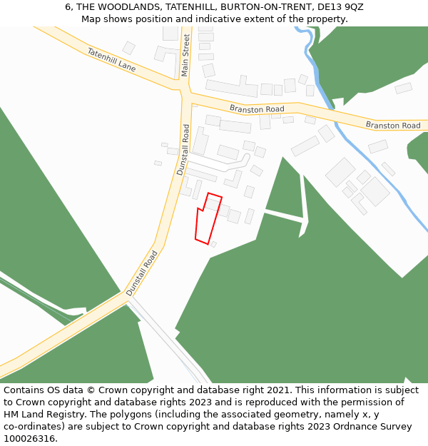 6, THE WOODLANDS, TATENHILL, BURTON-ON-TRENT, DE13 9QZ: Location map and indicative extent of plot