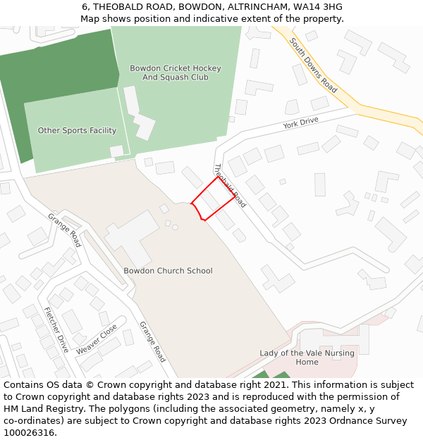 6, THEOBALD ROAD, BOWDON, ALTRINCHAM, WA14 3HG: Location map and indicative extent of plot