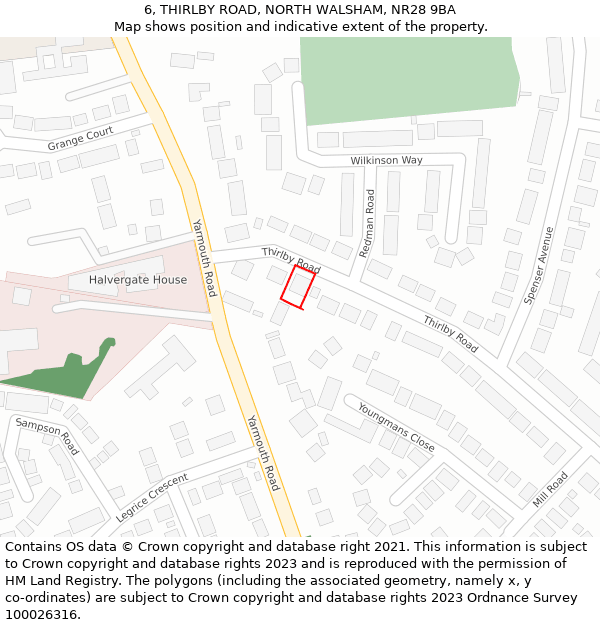 6, THIRLBY ROAD, NORTH WALSHAM, NR28 9BA: Location map and indicative extent of plot