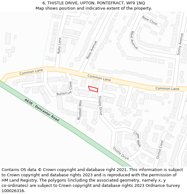 6, THISTLE DRIVE, UPTON, PONTEFRACT, WF9 1NQ: Location map and indicative extent of plot