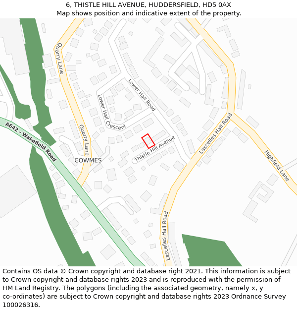 6, THISTLE HILL AVENUE, HUDDERSFIELD, HD5 0AX: Location map and indicative extent of plot