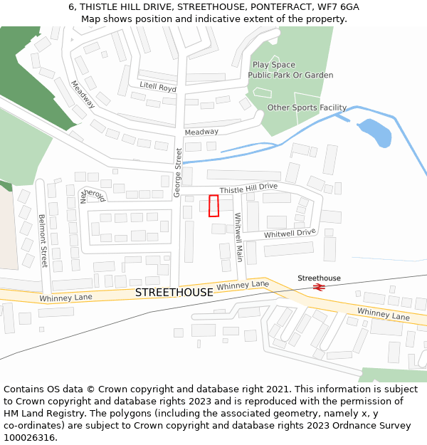 6, THISTLE HILL DRIVE, STREETHOUSE, PONTEFRACT, WF7 6GA: Location map and indicative extent of plot