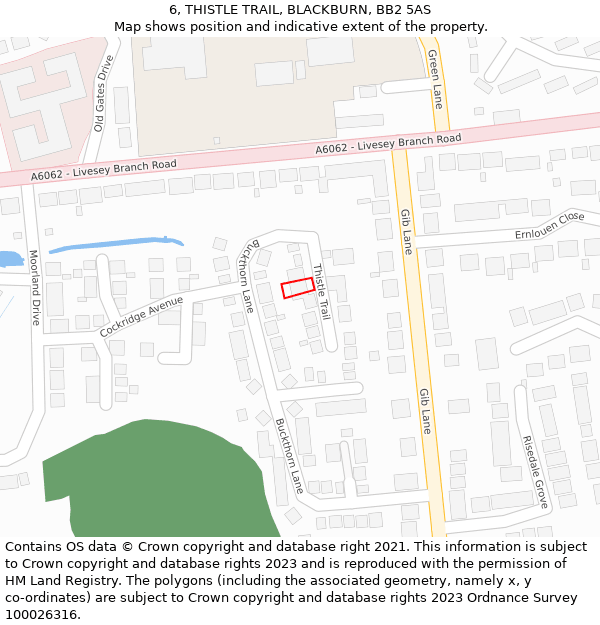 6, THISTLE TRAIL, BLACKBURN, BB2 5AS: Location map and indicative extent of plot