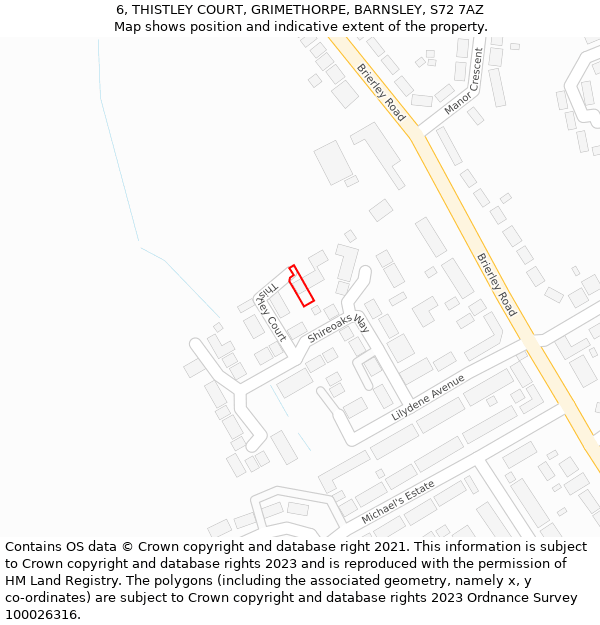 6, THISTLEY COURT, GRIMETHORPE, BARNSLEY, S72 7AZ: Location map and indicative extent of plot