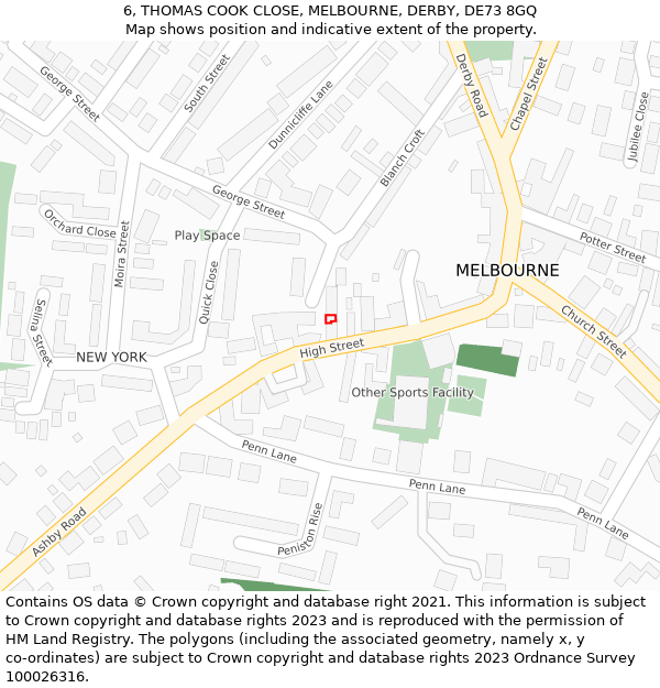 6, THOMAS COOK CLOSE, MELBOURNE, DERBY, DE73 8GQ: Location map and indicative extent of plot