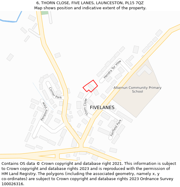 6, THORN CLOSE, FIVE LANES, LAUNCESTON, PL15 7QZ: Location map and indicative extent of plot