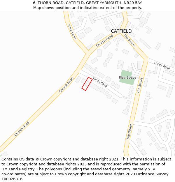 6, THORN ROAD, CATFIELD, GREAT YARMOUTH, NR29 5AY: Location map and indicative extent of plot